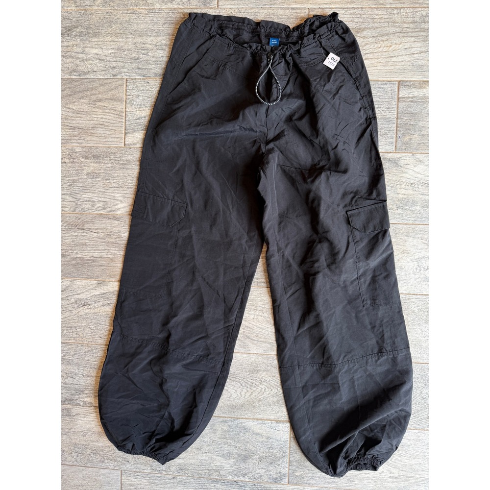 Old Navy Parachute Cargo Pants Small Tall ST Black Quick Dry Joggers Womens NWT